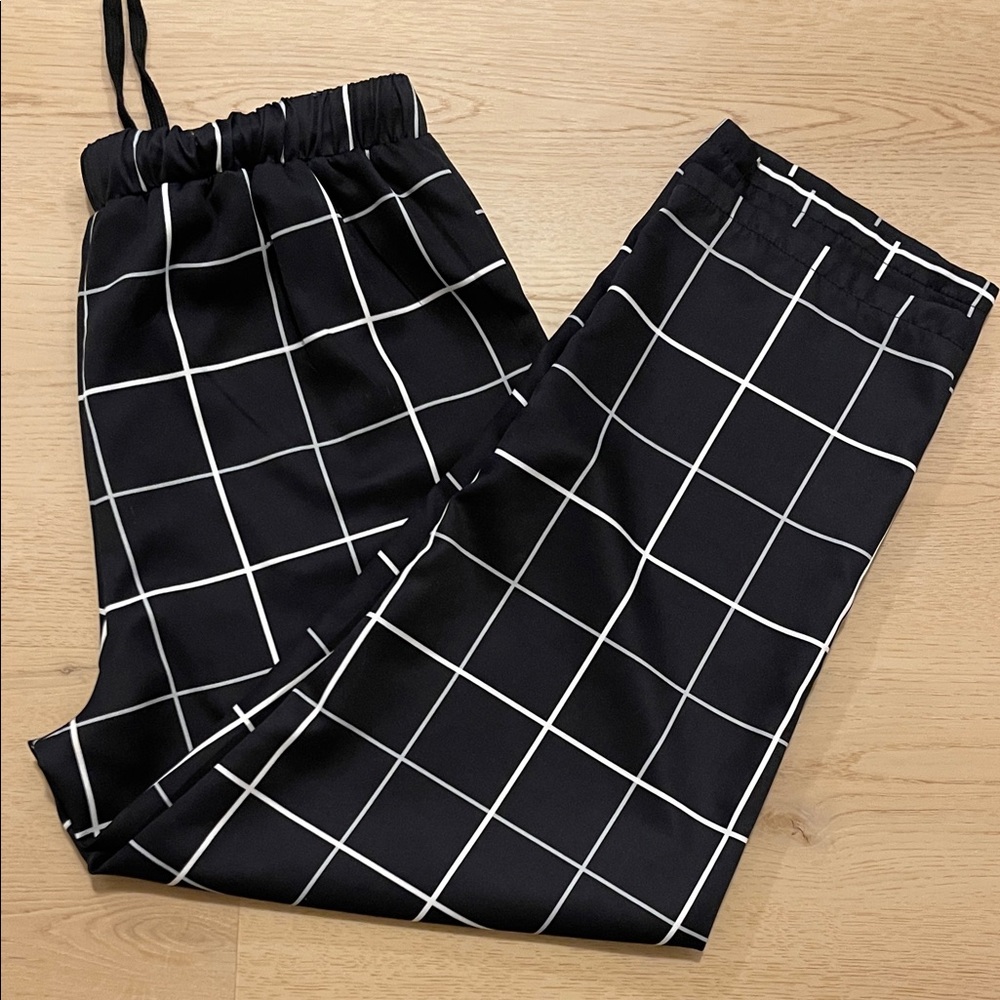 Women's Black Windowpane Drawstring Pants - image 4